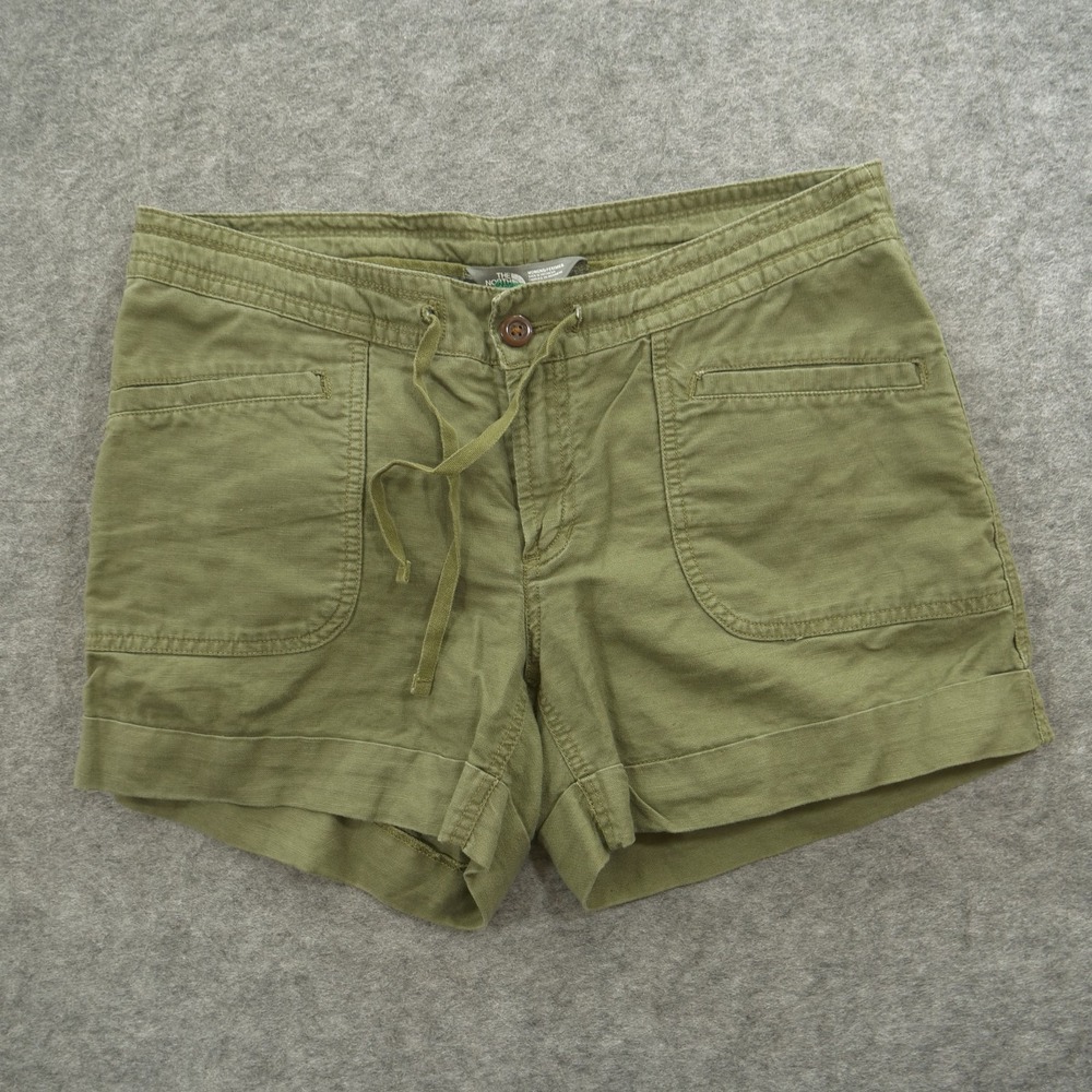 North Face Shorts Womens 10 Green Linen Hiking Drawstring Zip Fly